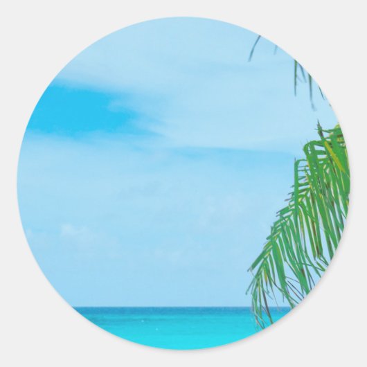Palm Leaves Blue Sky Zee Clouds Blank Sjabloon Ronde Sticker (Voorkant)