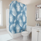 Palm Leaves Blue White Design 272 Douchegordijn (In situ)