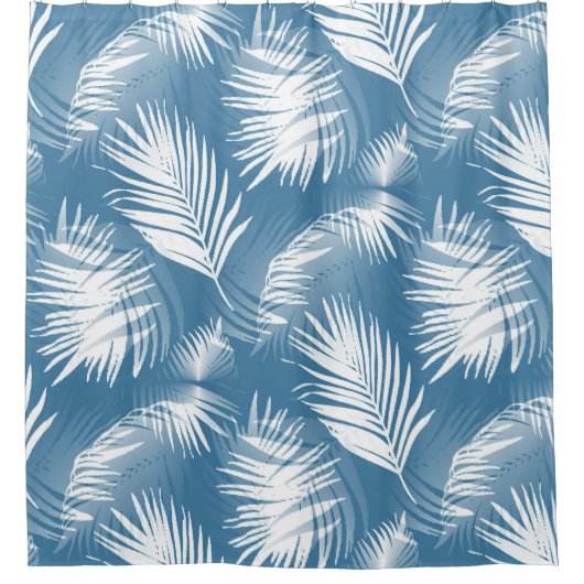 Palm Leaves Blue White Design 272 Douchegordijn (Voorkant)