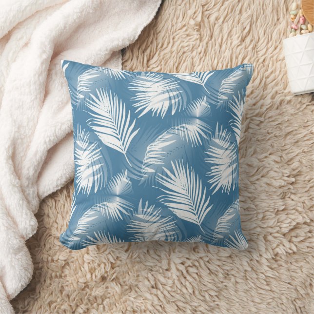 Palm Leaves Blue White Design 272 Kussen (Deken)