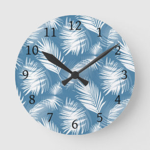 Palm Leaves Blue White Design 272 Ronde Klok