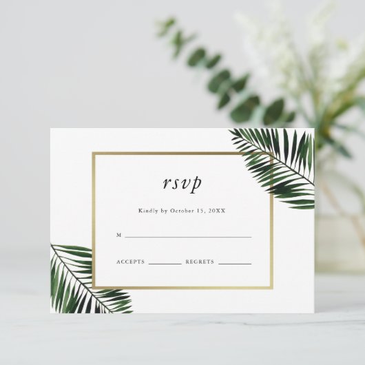 Palm Leaves Bruiloft RSVP (Staand voorkant)