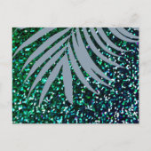 Palm Leaves Dusty Blue Green Glitter Wedding Uitnodiging Briefkaart (Achterkant)