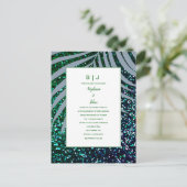 Palm Leaves Dusty Blue Green Glitter Wedding Uitnodiging Briefkaart (Staand voorkant)