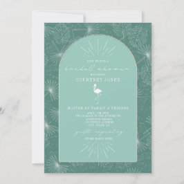 Palm Leaves Flamingo Aqua Bridal Shower Kaart