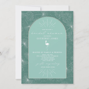 Palm Leaves Flamingo Aqua Bridal Shower Kaart