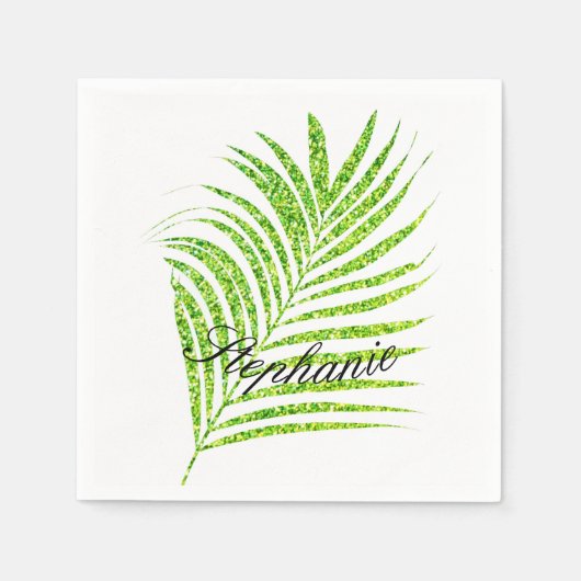 Palm Leaves Glittery Green Aangepaste naam Schatti Servet (Voorkant)
