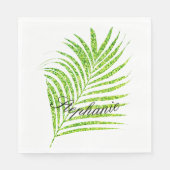 Palm Leaves Glittery Green Aangepaste naam  Servet (Voorkant)