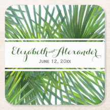 Palm Leaves Green Names en Date Wedding Onderzette