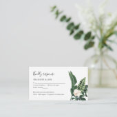Palm Leaves Hibiscus Tropical Elegant Wedding RSVP Informatiekaartje (Staand voorkant)