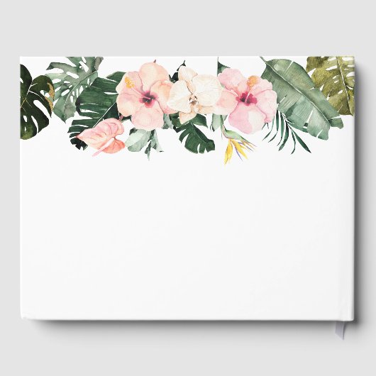 Palm Leaves Hibiscus Tropisch Bruiloft Gastenboek (Achterkant)