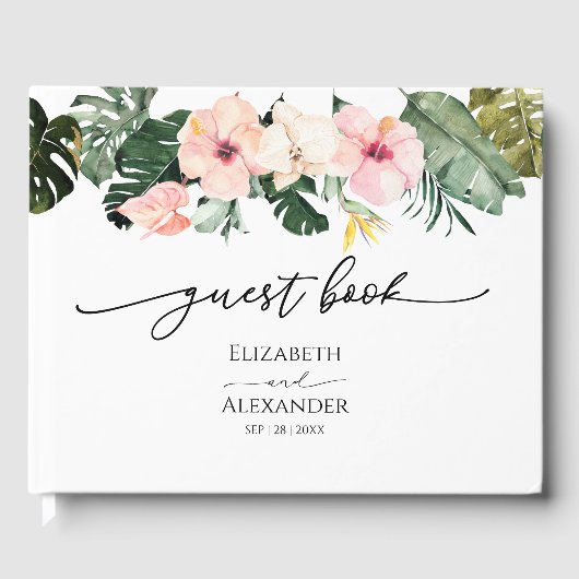 Palm Leaves Hibiscus Tropisch Bruiloft Gastenboek (Voorkant)