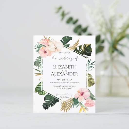 Palm Leaves Hibiscus Tropisch groen Bruiloft (Staand voorkant)