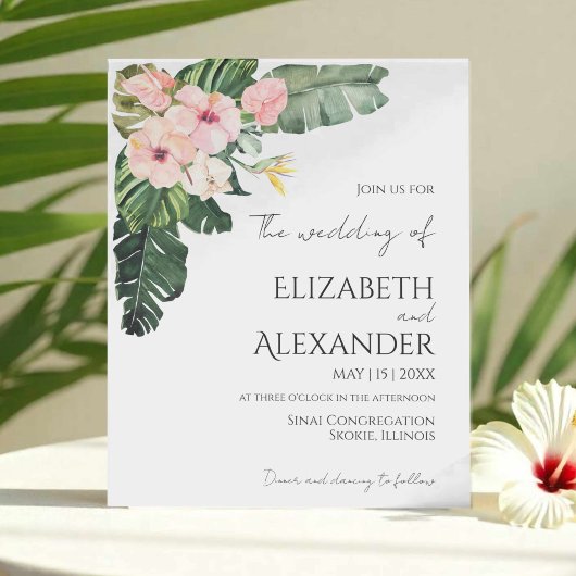 Palm Leaves Hibiscus Tropisch groen Bruiloft