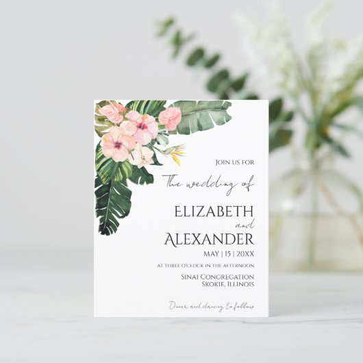 Palm Leaves Hibiscus Tropisch groen Bruiloft (Staand voorkant)