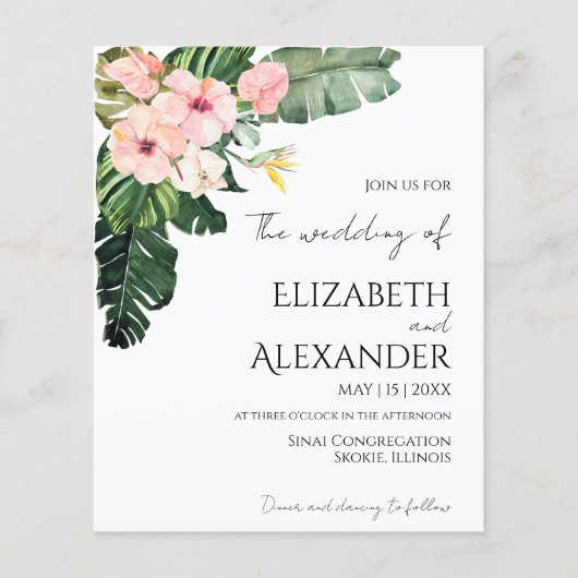 Palm Leaves Hibiscus Tropisch groen Bruiloft (Voorkant)