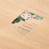 Palm Leaves Hibiscus Tropisch groen Bruiloft Acryl Uitnodigingen (Laagn)