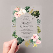 Palm Leaves Hibiscus Tropisch groen Bruiloft Acryl Uitnodigingen (Insitu (Draagbaar))