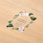 Palm Leaves Hibiscus Tropisch groen Bruiloft Acryl Uitnodigingen (Laagn)