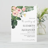 Palm Leaves Hibiscus Tropisch groen Bruiloft Kaart (Staand voorkant)