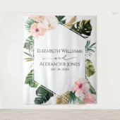 Palm Leaves Hibiscus Tropische bruiloft Achtergron Wandkleed (Voorkant)