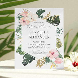 Palm Leaves Hibiscus Tropische repetitie diner