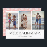Palm Leaves Mele Kalikimaka serie Kerstmis Feestdagenkaart<br><div class="desc">Moderne roze foto Mele Kalikimaka vakantiekaart met palmbladeren. Personaliseer deze minimalistische fotovakantiekaart eenvoudig met uw foto's en familienaam.</div>