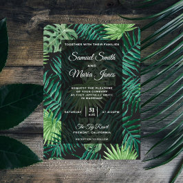 Palm Leaves Modern Tropical Wedding Invitation Kaart