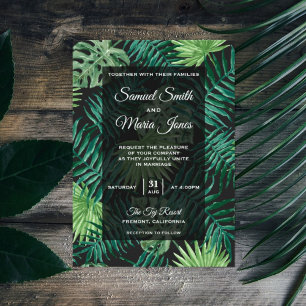 Palm Leaves Modern Tropical Wedding Invitation Kaart