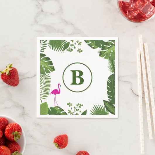 Palm Leaves Monogrammed Paper Napkins Servet (Insitu)