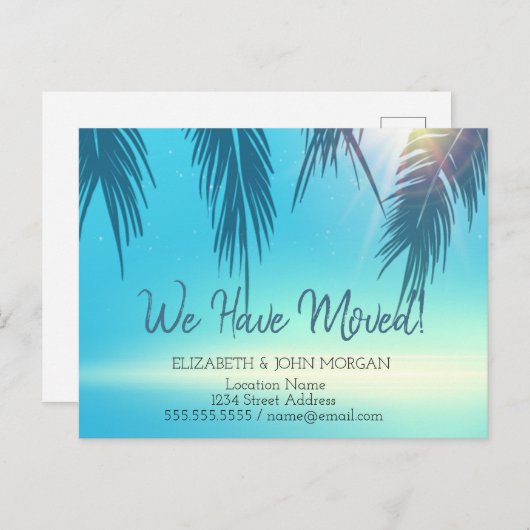 Palm Leaves Moving Announcement Briefkaart (Voorkant / Achterkant)