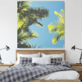 Palm Leaves Photo Tropical Summer Sky Retro Vibe Canvas Afdruk (Insitu (Slaapkamer))