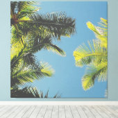Palm Leaves Photo Tropical Summer Sky Retro Vibe Canvas Afdruk (Insitu (Houten vloer))