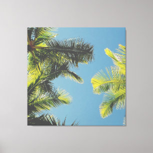 Palm Leaves Photo Tropical Summer Sky Retro Vibe Canvas Afdruk