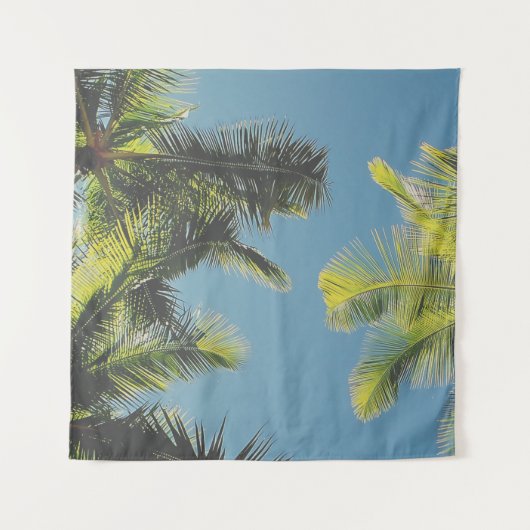 Palm Leaves Photo Tropical Summer Sky Retro Vibe Wandkleed (Voorkant)
