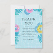 Palm Leaves & Pineapple Float Pool Party Birthday  Bedankkaart (Voorkant)