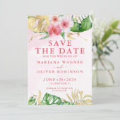 Palm Leaves Pink Gold Sla de datum op Kaart (Staand voorkant)