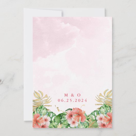 Palm Leaves Pink Gold Sla de datum op Kaart (Achterkant)