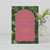 Palm Leaves Pink + Green Beach Wedding Folie Uitnodiging (Staand Voorkant)