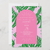 Palm Leaves Pink & Green Seashell Wedding Kaart (Voorkant)
