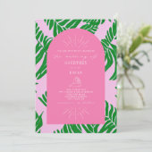 Palm Leaves Pink & Green Seashell Wedding Kaart (Staand voorkant)