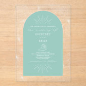 Palm Leaves Seashell Aqua Tropical Wedding Acryl Uitnodigingen (Voorkant)