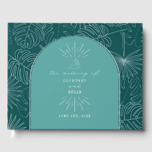 Palm Leaves Seashell Blauwgroen Beach Wedding Gastenboek