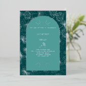 Palm Leaves Seashell Blauwgroen Tropical Beach Wed Folie Uitnodiging (Staand Voorkant)