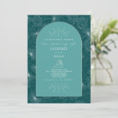 Palm Leaves Seashell Blauwgroen Tropical Wedding Kaart (Staand voorkant)