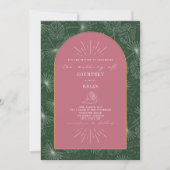 Palm Leaves Seashell Pink Green Tropical Wedding Kaart (Voorkant)