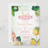 Palm Leaves Seashells Cocktail Summer Sweet 16 Kaart