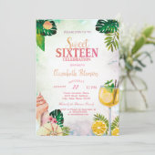 Palm Leaves Seashells Cocktail Summer Sweet 16 Kaart