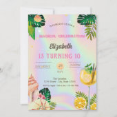 Palm Leaves Shells Cocktail Holografische Verjaard Kaart (Voorkant)