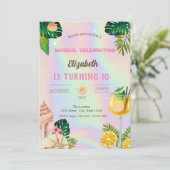 Palm Leaves Shells Cocktail Holografische Verjaard Kaart (Staand voorkant)